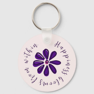 Chic Script -Happiness Blooms From Within - Flower Key Ring