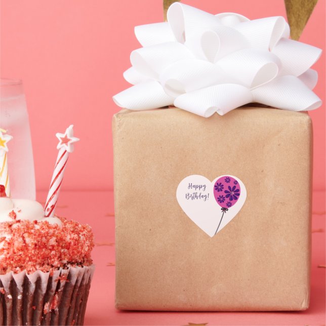 Chic Script Happy Birthday! Pink Balloon Heart Sticker (Party)