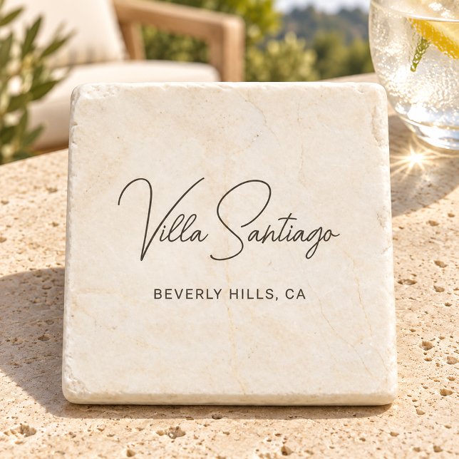 Chic Script Home Name and Location Stone Coaster (Creator Uploaded)