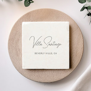 Chic Script Home Name and Location Stone Coaster