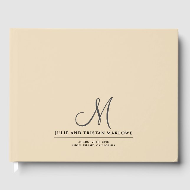 Chic Script Initial Wedding Monogram Cream Guest Book (Front)
