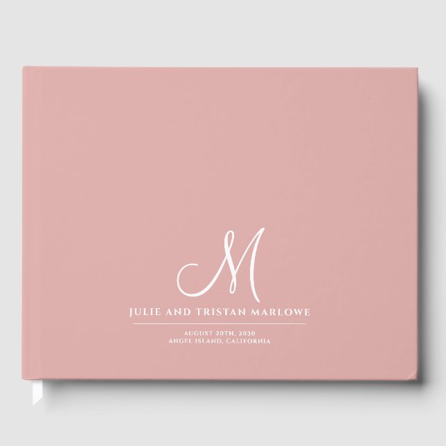 Chic Script Initial Wedding Monogram Pink Guest Book (Front)