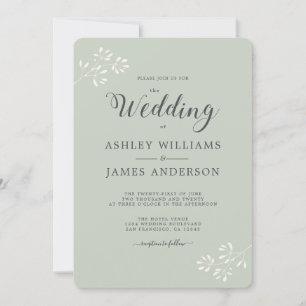 Chic Script Ivory Foliage Pastel Green Wedding Invitation