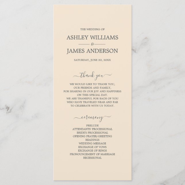 Chic Script Ivory Simple Minimal Wedding Programme (Front)