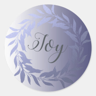 Chic Script Joy Blue Foil Wreath Christmas Classic Round Sticker