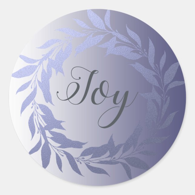 Chic Script Joy Blue Foil Wreath Christmas Classic Round Sticker (Front)