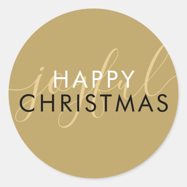 Chic Script Joyful Modern Happy Christmas Gold Classic Round Sticker (Front)
