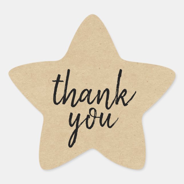 Chic Script Kraft Paper Thank You Gift Star Label (Front)