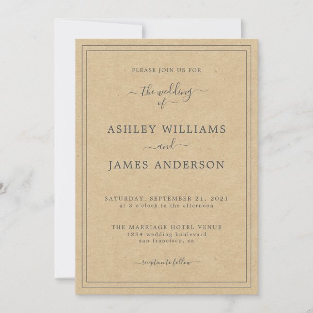 Chic Script Kraft Paper Wedding invitation (Front)