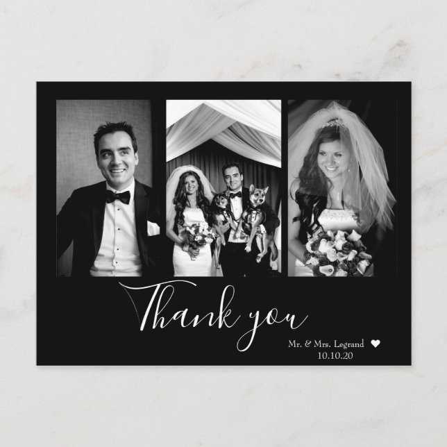 Chic Script Lettered Wedding Thank You Postcard (Front)