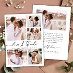 Chic Script Love and Thanks Photo Collage Wedding Thank You Card<br><div class="desc">Elegant modern wedding thank you card featuring a (6) six photo collage layout—perfect for showcasing your favourite moments from the big day. This minimalist template includes the phrase “Love and thanks” in a graceful, hand-lettered calligraphy script with swash tail font, printed in black on a clean white background. Personalise with...</div>