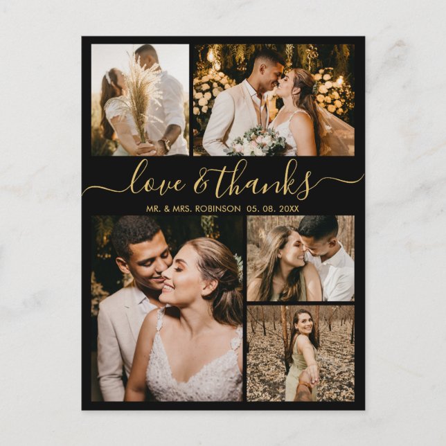 Chic Script Love and Thanks Wedding Thank You  Postcard (Front)