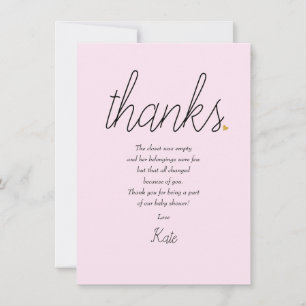 Chic Script Love Heart Baby Girl Thank You Poem Card