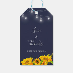 Chic Script Love & Thanks Sunflower Rustic Wedding Gift Tags
