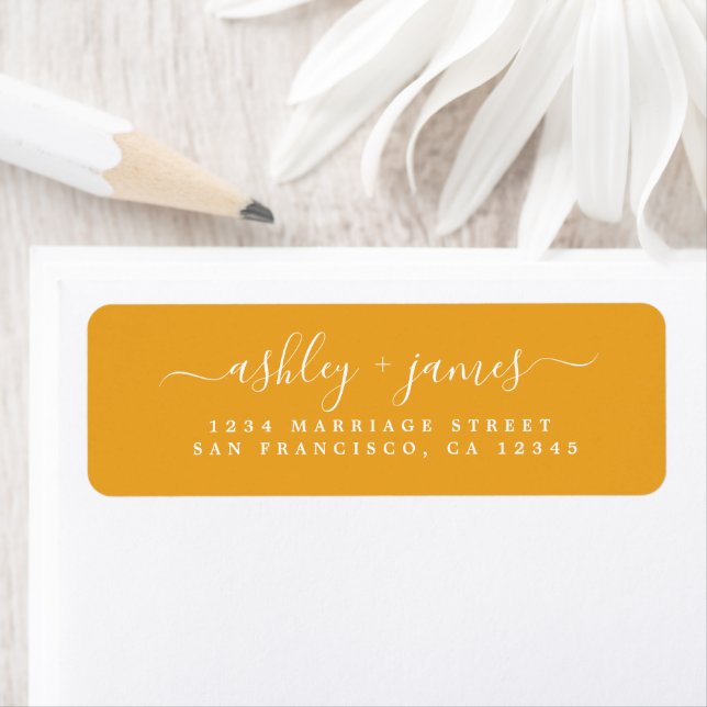 Chic Script Mellow Yellow Wedding Return Address (Insitu)