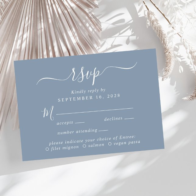 Chic Script Menu Choice Dusty Blue Wedding RSVP (Creator Uploaded)