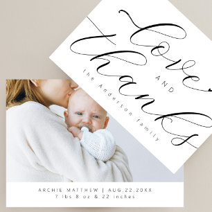Chic Script Minimal Love Thanks Photo Baby Shower Thank You Card