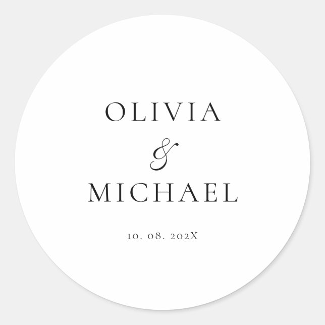 Chic Script Minimalist Wedding Classic Round Sticker (Front)