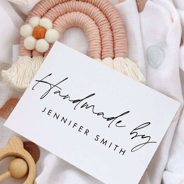 Chic Script Modern Minimalist Custom "Handmade by" Rubber Stamp (Creator Uploaded)