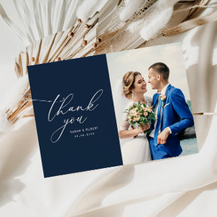 Chic script modern wedding thank you photo card