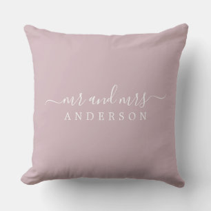 Chic Script Mr Mrs Pastel Purple Newlywed Monogram Cushion