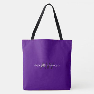 Chic Script Name & Monogram Solid Indigo Purple Tote Bag