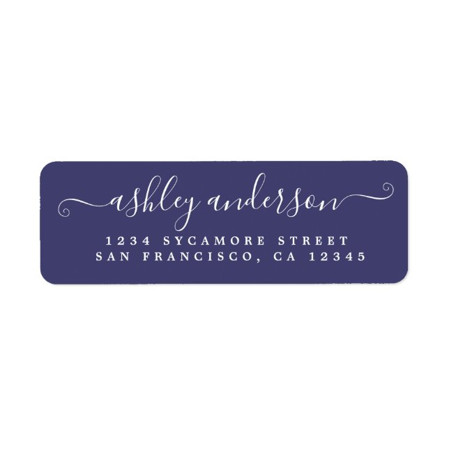 Chic Script Name Navy Blue Return Address Label (Front)