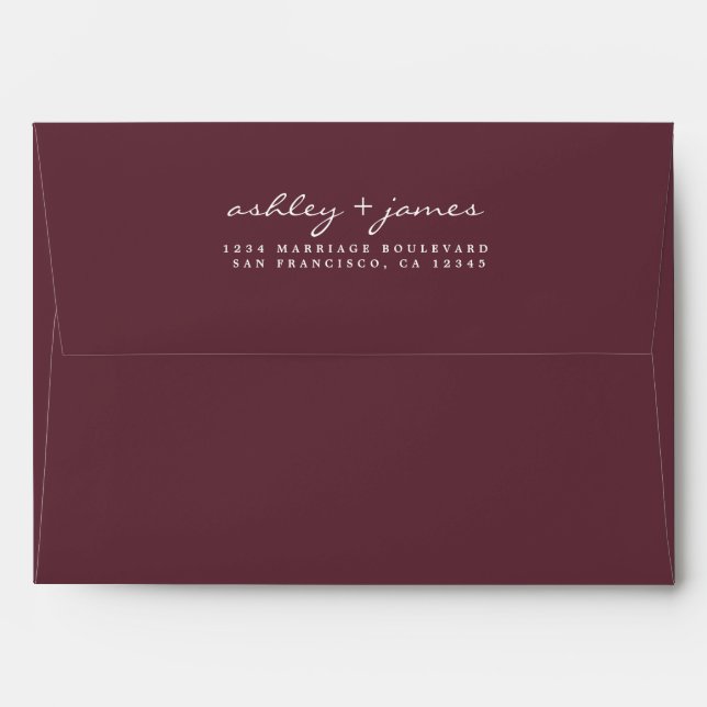 Chic Script Names Burgundy Wedding Return Address Envelope (Back (Top Flap))
