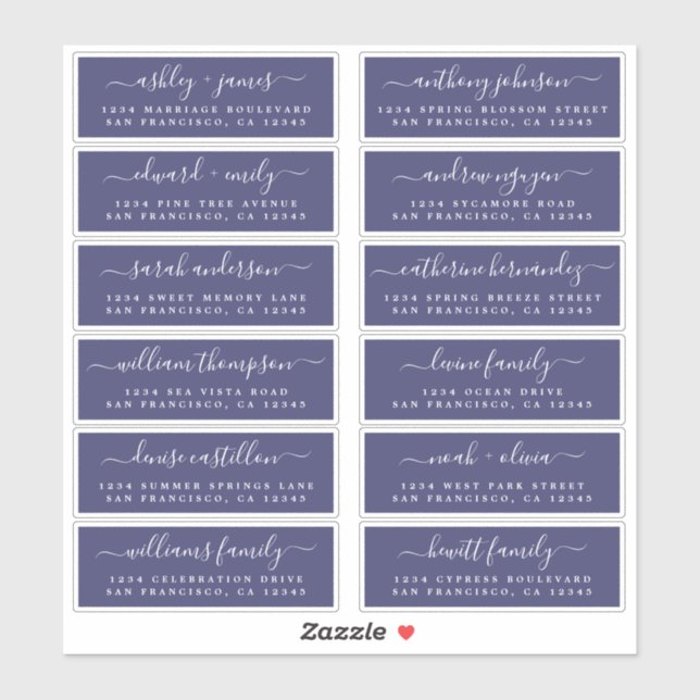 Chic Script Navy Blue Wedding Guest Address Labels (Sheet)