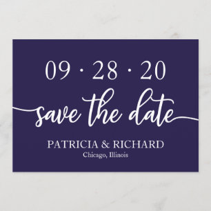 Chic Script Navy Blue Wedding Save The Date Invitation