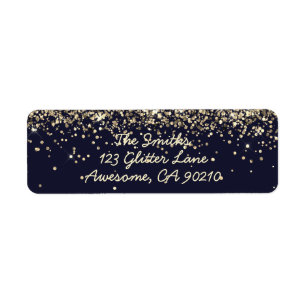 Chic Script Navy Glitter Wedding Return Address