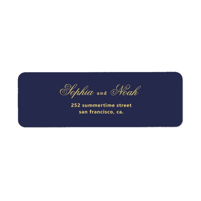 Chic script navy gold wedding return address (Front)