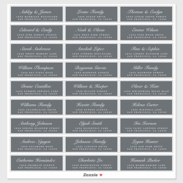 Chic Script Off-Black Wedding Guest Address Labels (Sheet)