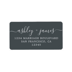 Chic Script Off-Black Wedding Return Address Label