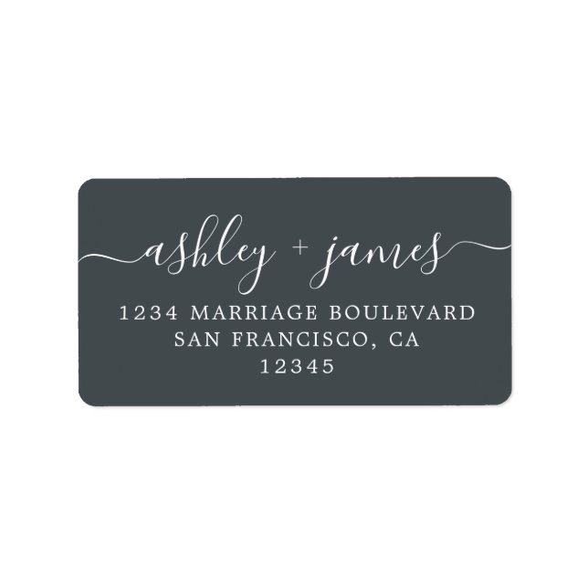 Chic Script Off-Black Wedding Return Address Label (Front)