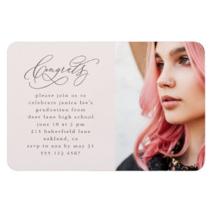 Chic Script One Photo Pink Graduation Party Magnet