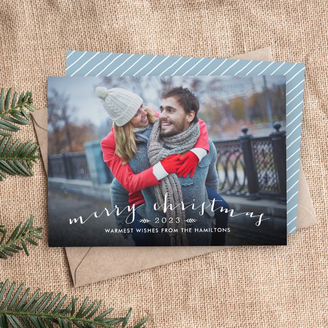 Chic Script Overlay Christmas Photo Card (Creator Uploaded)