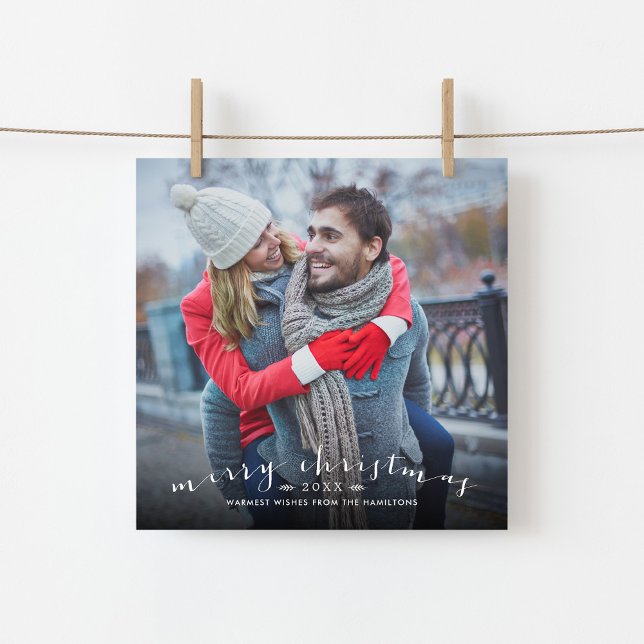 Chic Script Overlay Magnetic Christmas Photo Card (Creator Uploaded)