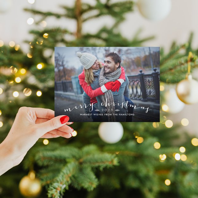 Chic Script Overlay Magnetic Christmas Photo Card (Creator Uploaded)