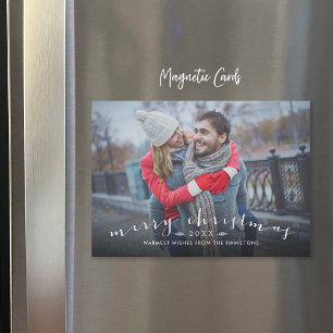 Chic Script Overlay Magnetic Christmas Photo Card