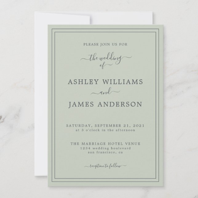 Chic Script Pastel Green Wedding invitation (Front)