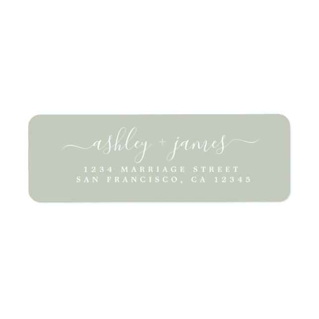 Chic Script Pastel Green Wedding Return Address (Front)