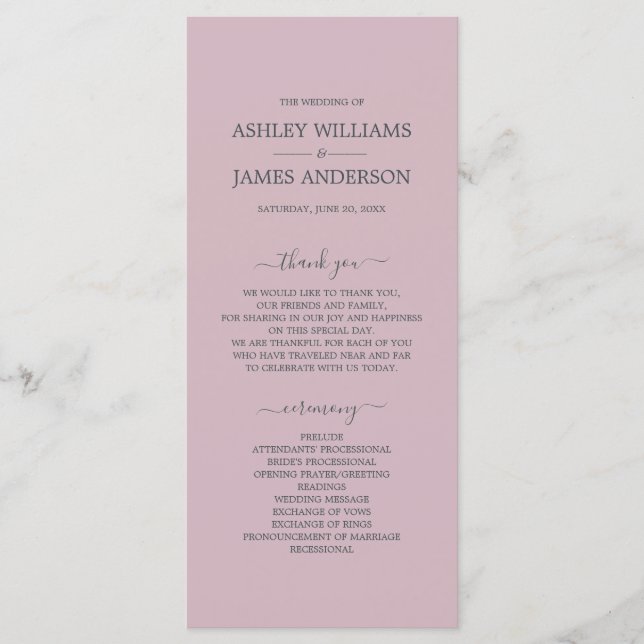 Chic Script Pastel Purple Simple Minimal Wedding Programme (Front)