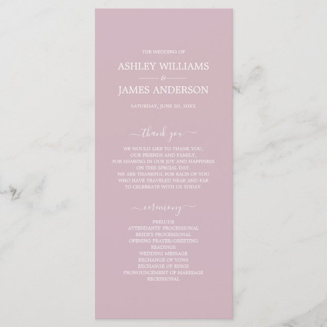 Chic Script Pastel Purple Simple Minimal Wedding Programme (Front)