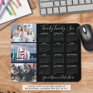 Chic Script Photo 2022 Calendar Black Mouse Mat