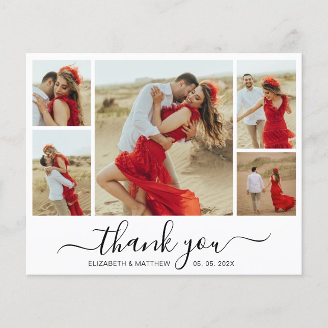 Chic Script Photo Budget Wedding Thank You Card (Front)