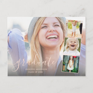 Chic Script Photo Collage Graduation Party Invite Postcard