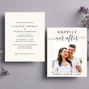 Chic Script Photo Cream Budget Wedding Invitation