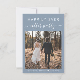 Chic Script Photo Dusty Blue Wedding Reception Invitation