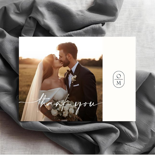 Chic Script Photo Flat Wedding Thank You Card (Creator Uploaded)